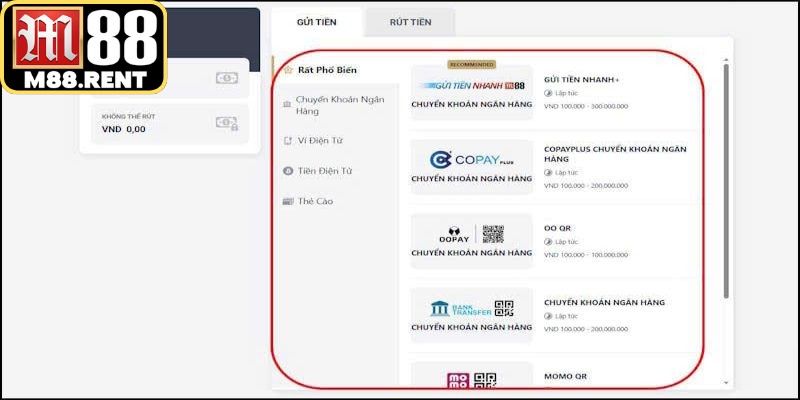 Nạp tiền M88 là bước thiết yếu để bạn bắt đầu trải nghiệm cá cược liền mạch